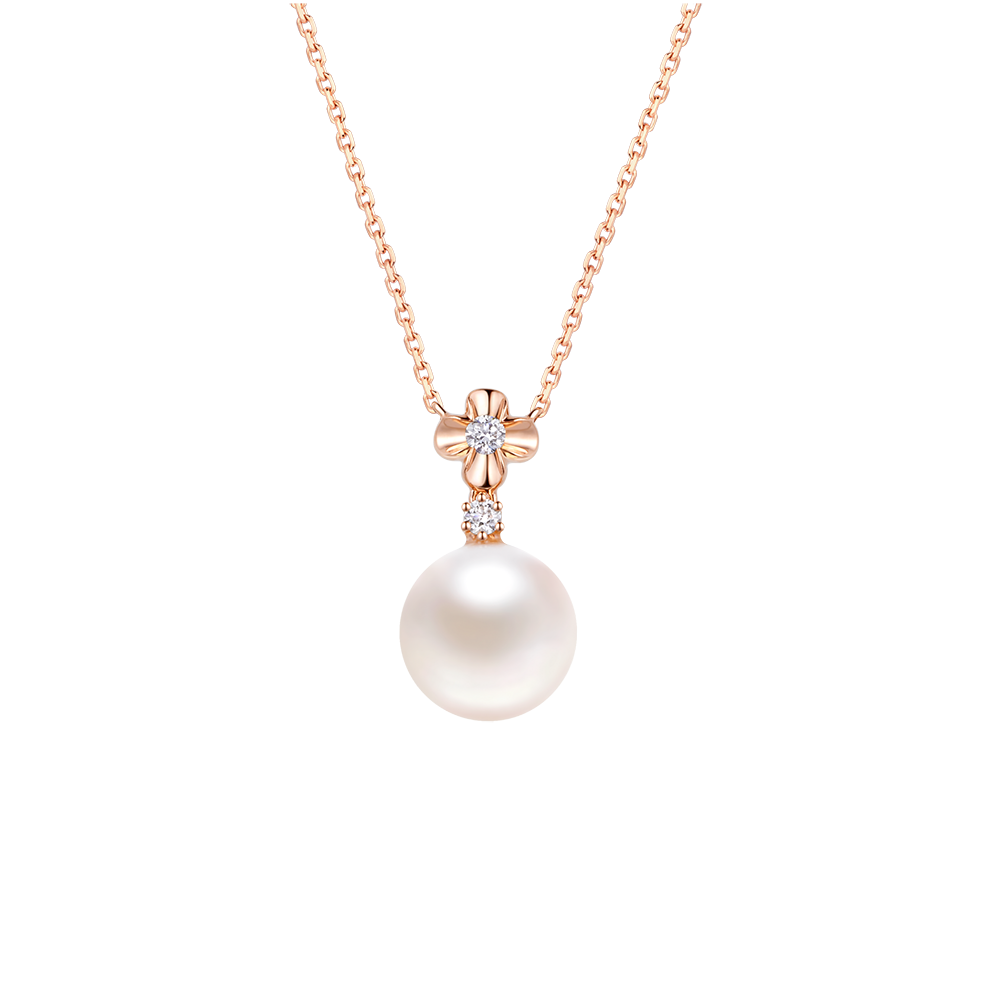 18K Gold Diamond Necklace with Pearl