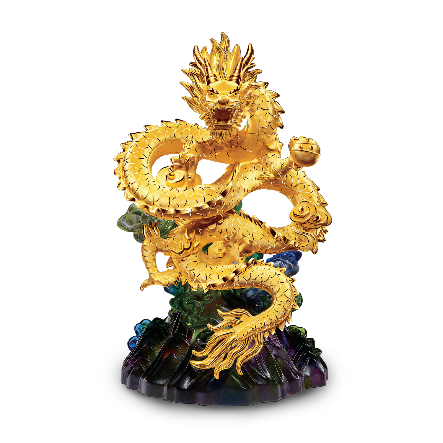 Fortune Dragon Collection "Flying Dragon on Mountain Top" Gold Figurine