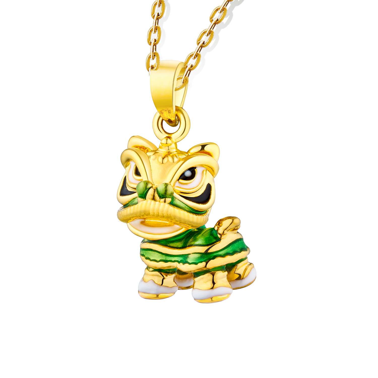 "Dancing Green Lion" Gold Pendant