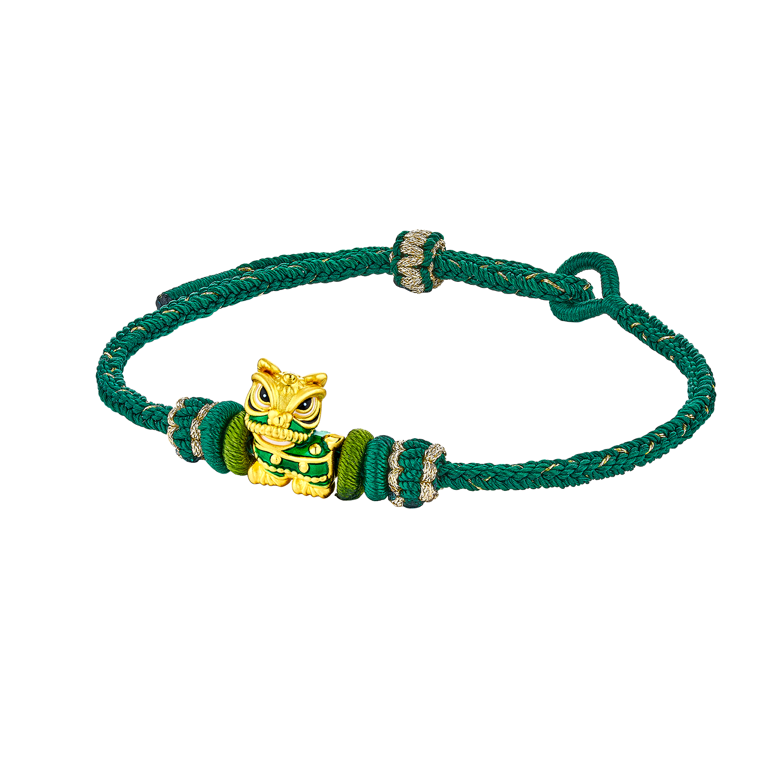 "Dancing green Lion" Gold Charm Bracelet