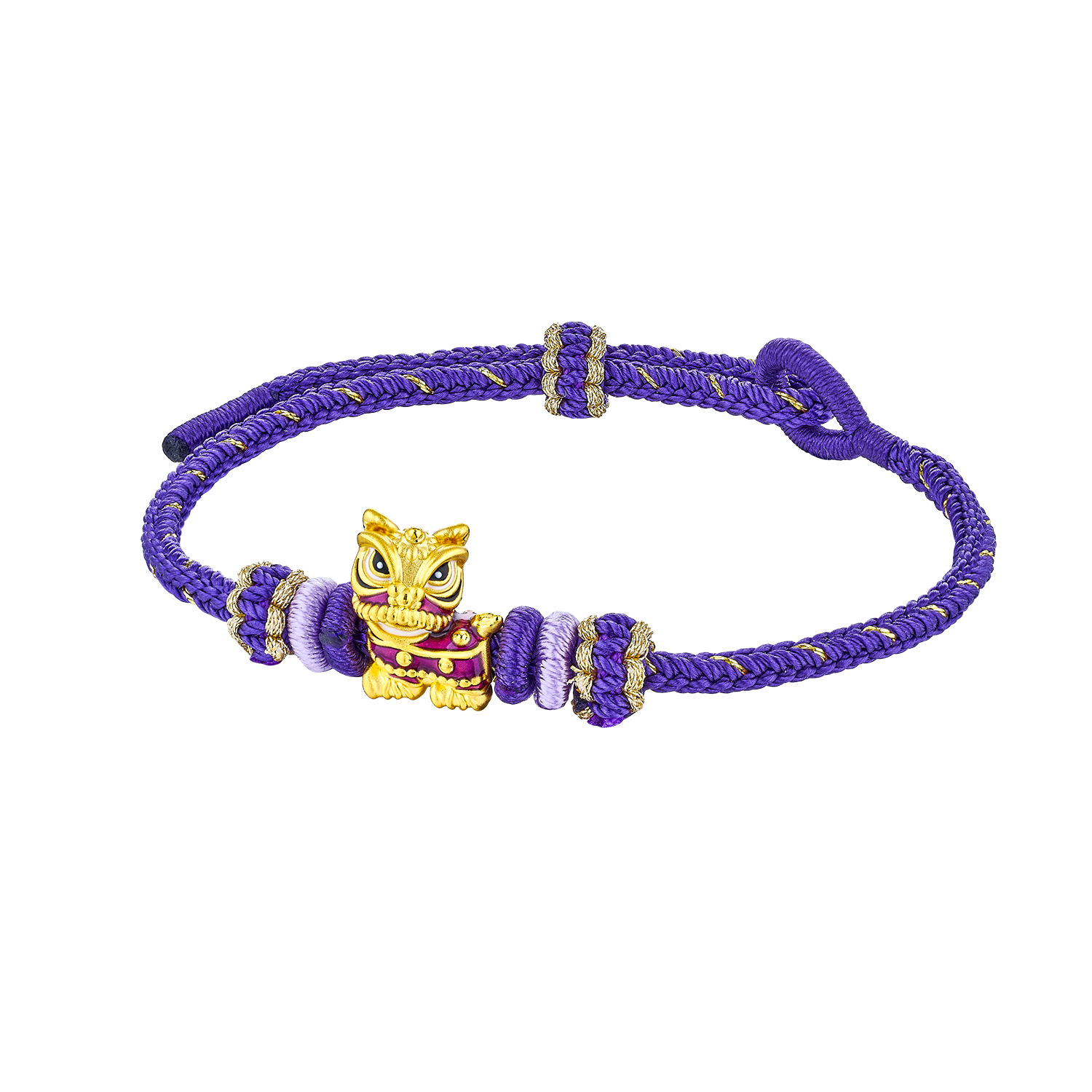"Dancing Purple Lion" Gold Charm Bracelet