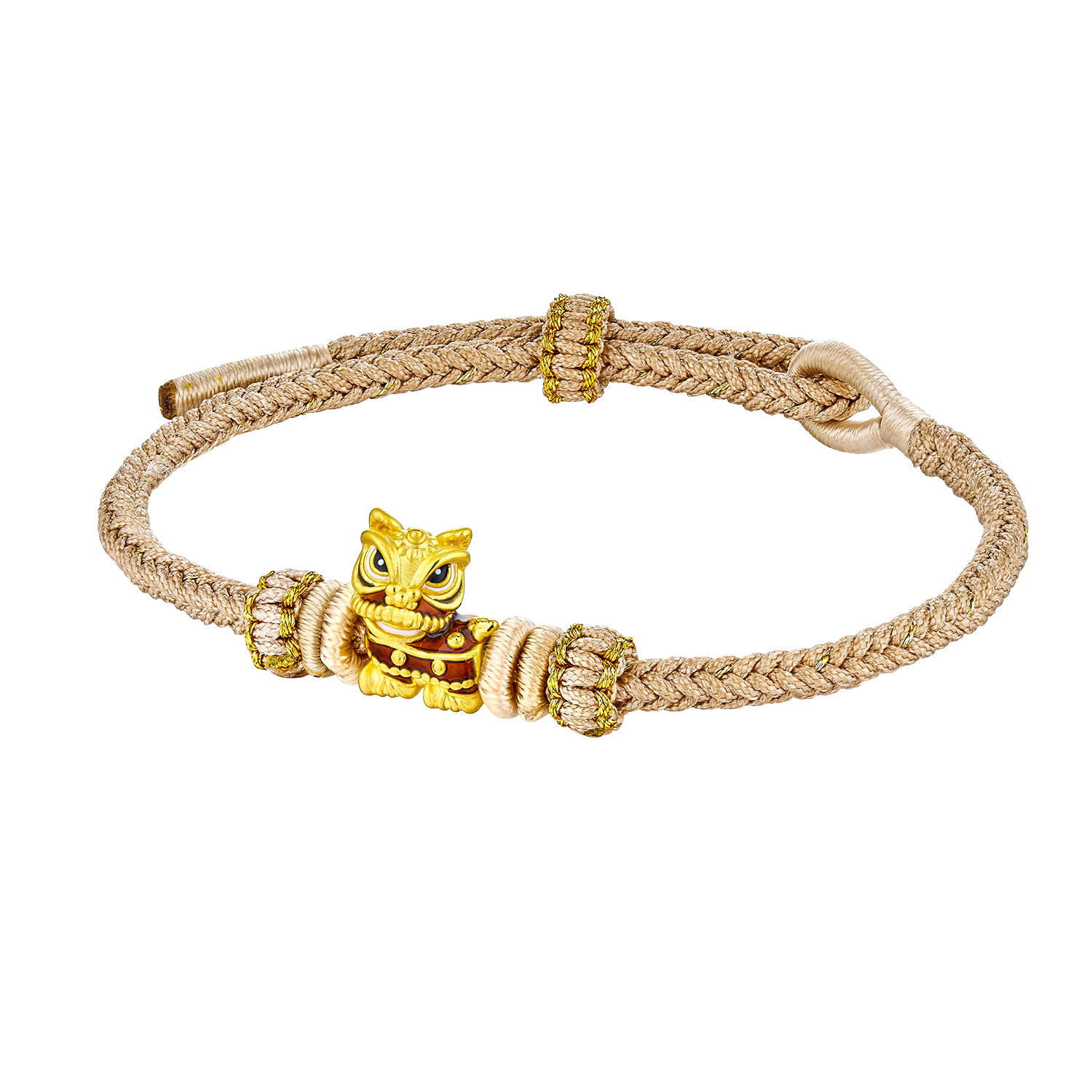 "Dancing Brown Lion" Gold Charm Bracelet