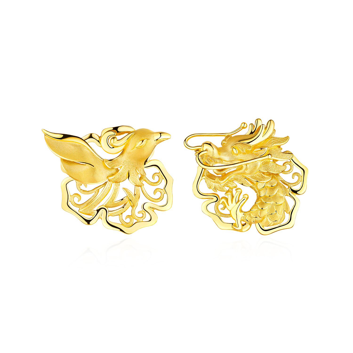 Beloved Collection "Prosperous Dragon and Phoenix" Gold Earrings