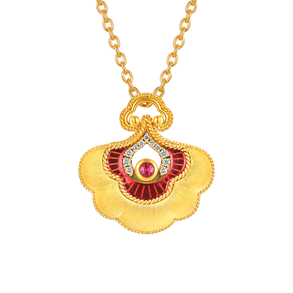 天天爱上新福满传家"鸿运如意"足金红宝石钻石项链