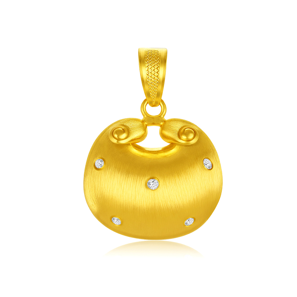 天天爱上新福满传家"流金福锁"足金钻石吊坠