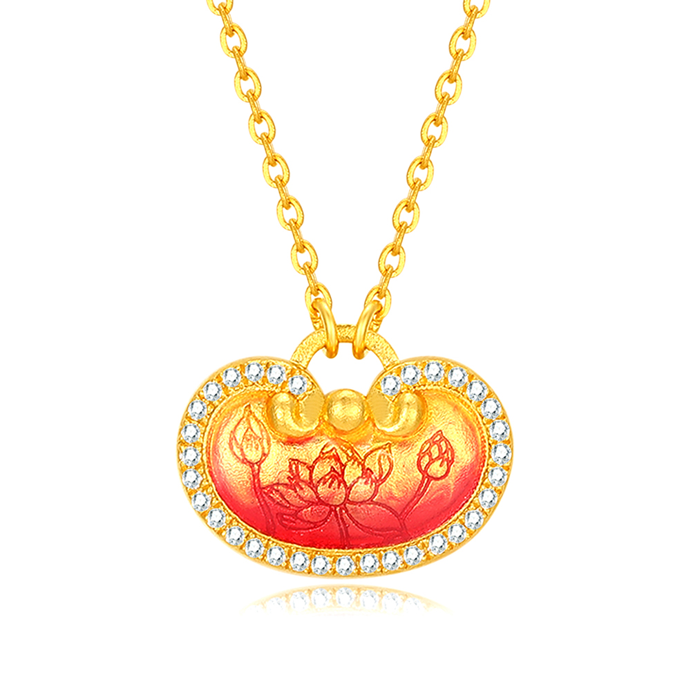 天天爱上新福满传家"盛世莲华"足金钻石项链