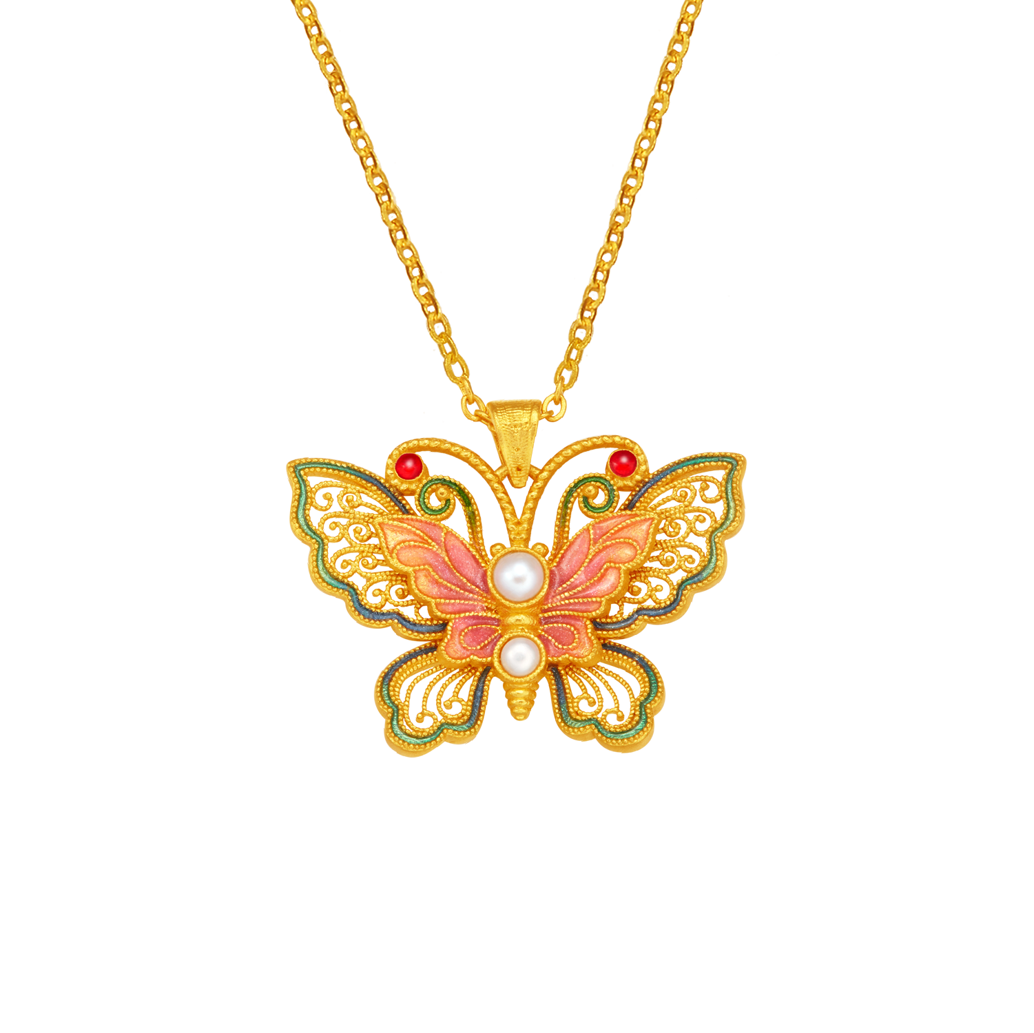 Heirloom Fortune Charm of Song Dynasty Collection "Lucky Butterfly" Gold and Pearl Necklace