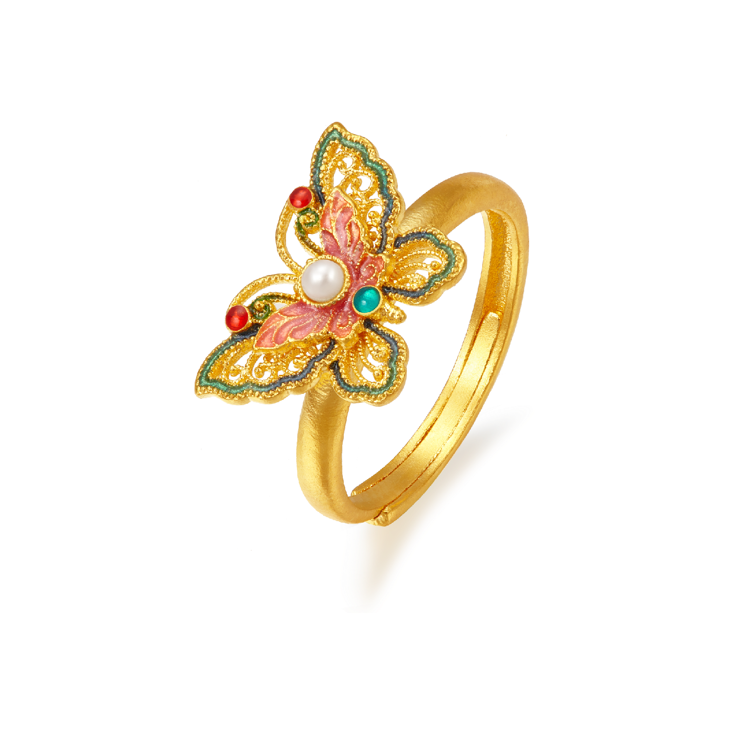 Heirloom Fortune Charm of Song Dynasty Collection "Lucky Butterfly" Gold and Pearl Ring