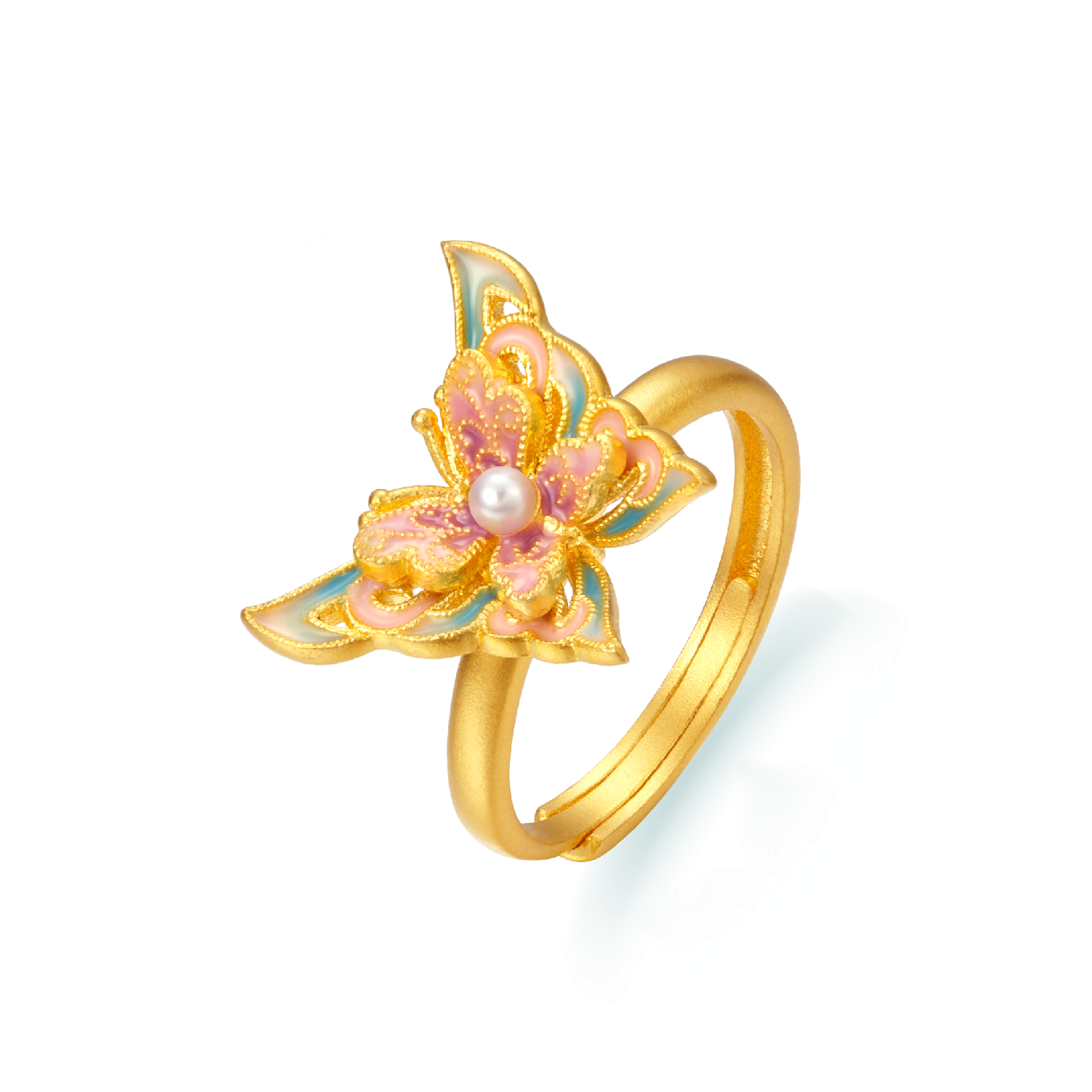 Heirloom Fortune Charm of Song Dynasty Collection "Glory Fairy Butterfly" Gold and Pearl Ring