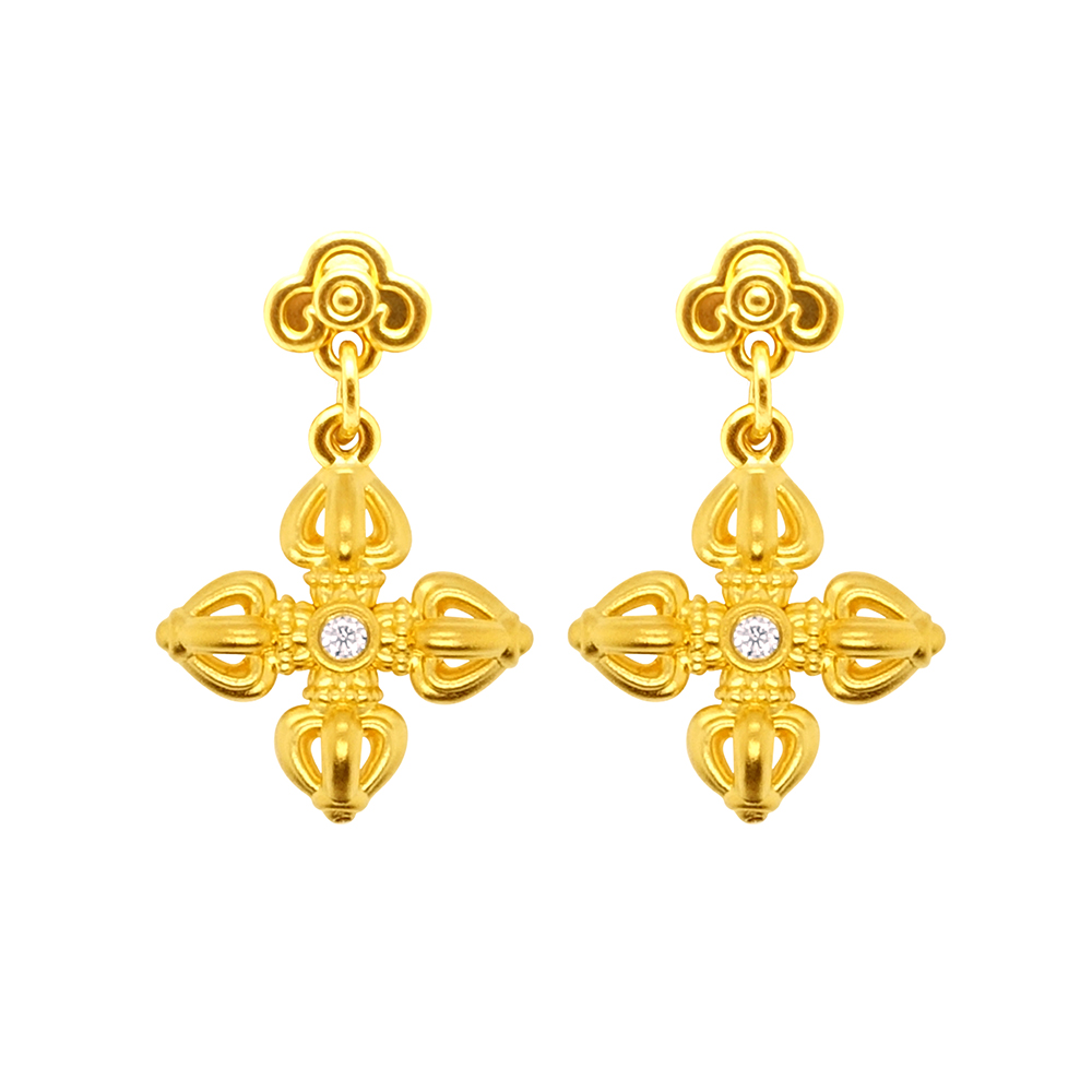 天天爱上新"福愿金杵"足金钻石耳环