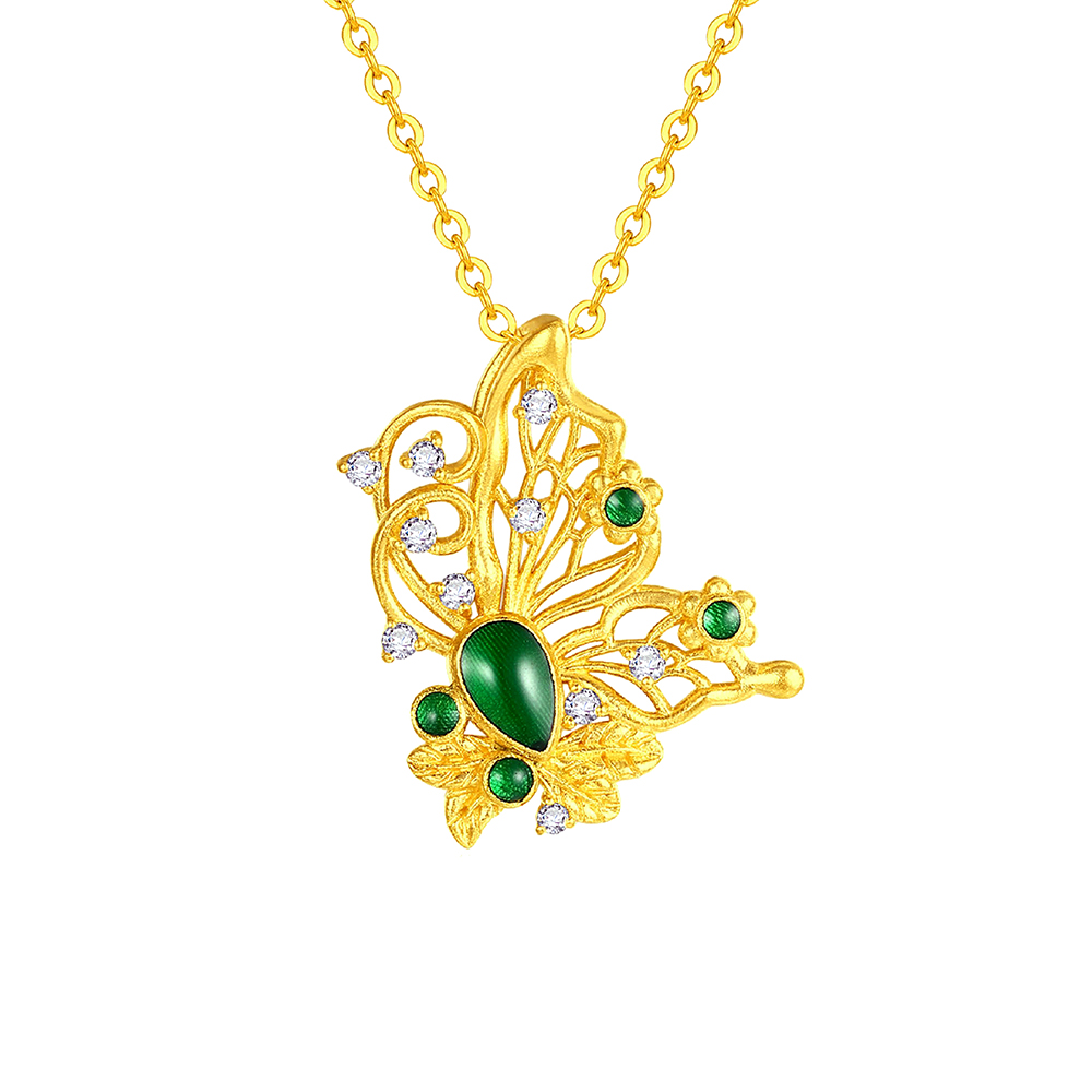 天天爱上新Goldstyle•X"蝶舞翠影"足金钻石项链