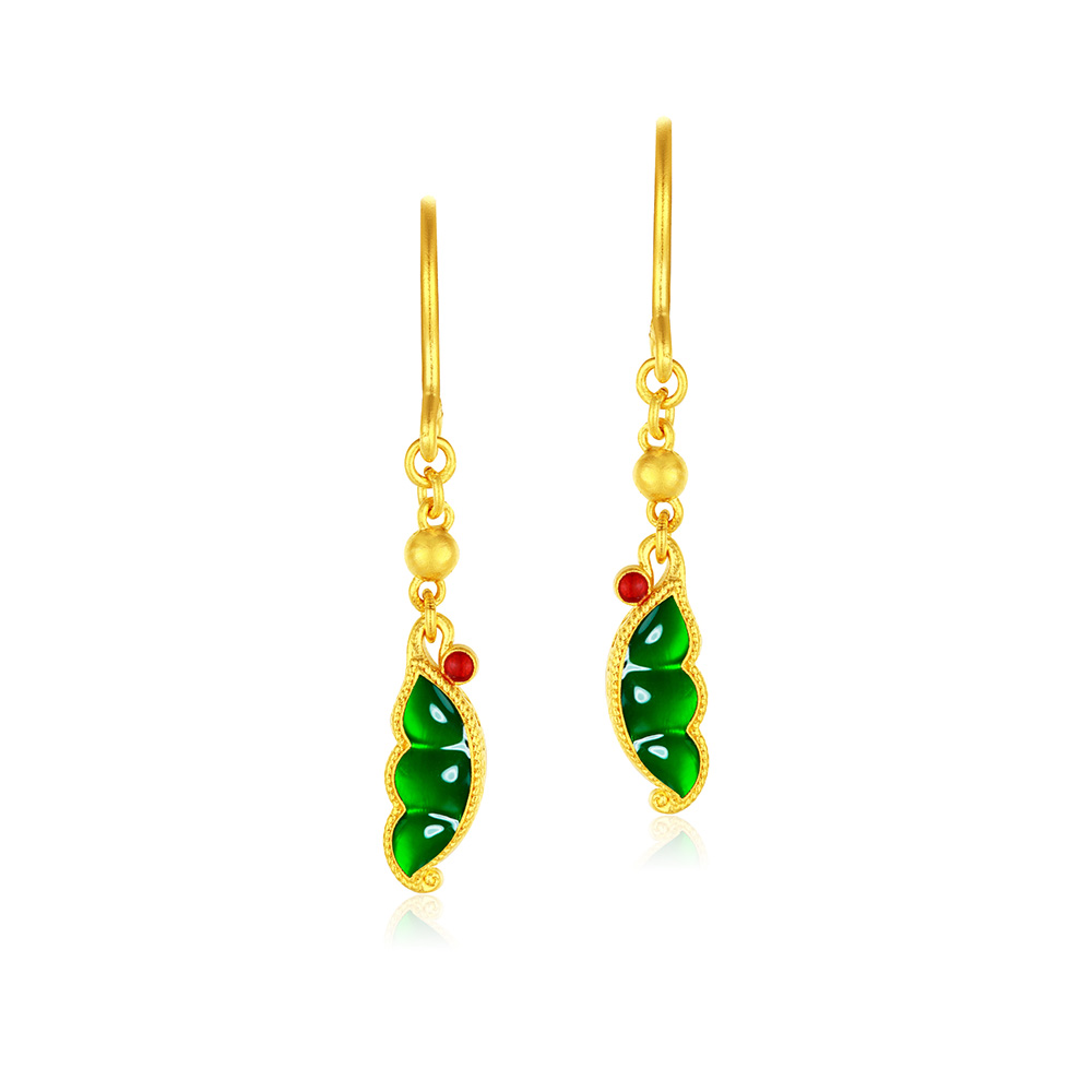 天天爱上新福满传家"翠韵．福豆"足金耳环