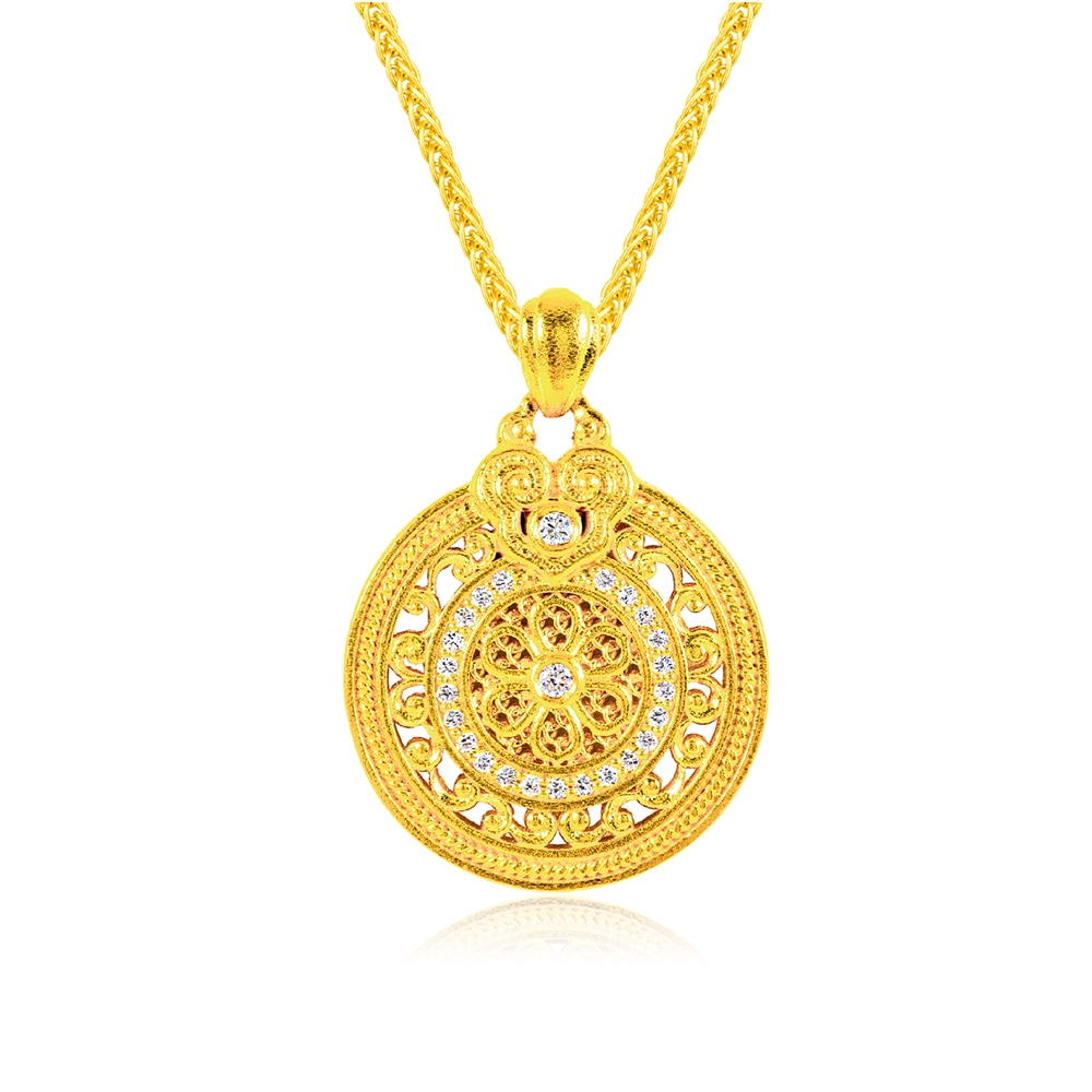 天天爱上新福满传家"花开如意"足金钻石吊坠