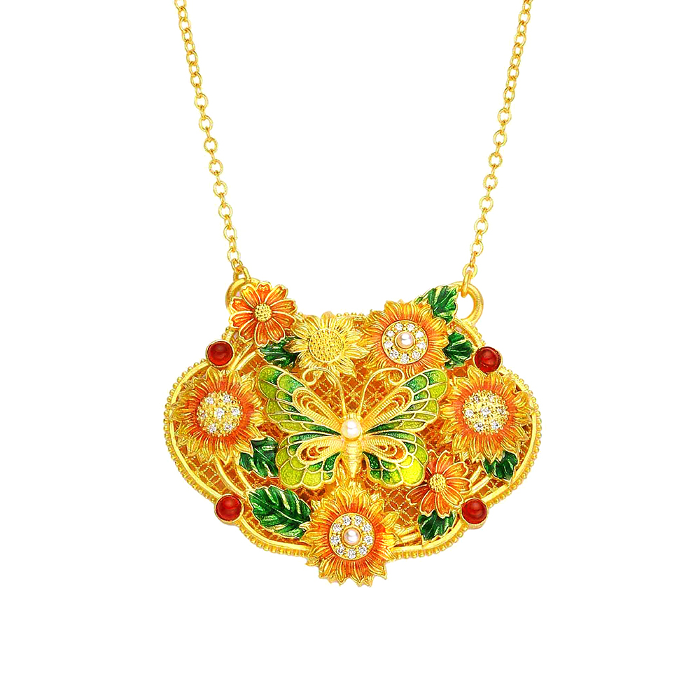 天天爱上新福满传家"绮蝶芳菲"足金钻石项链