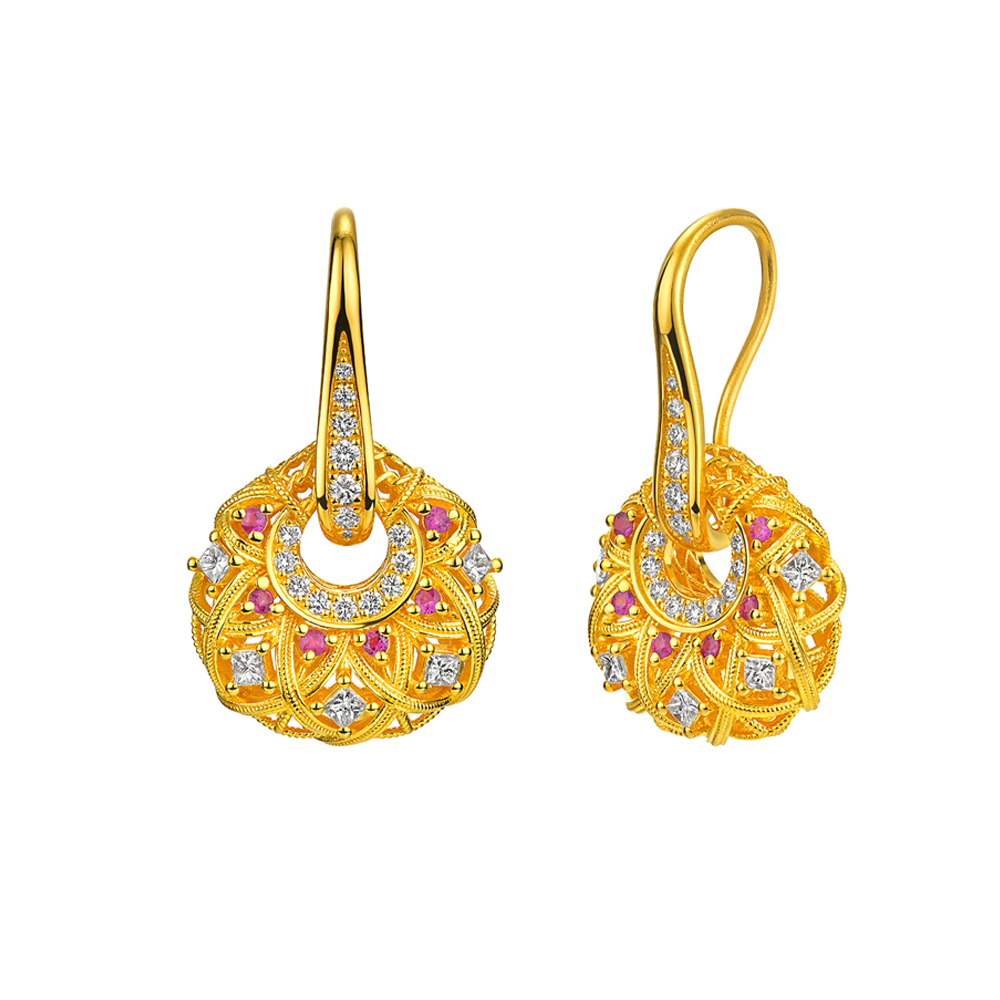 Night Banquet in Tang Palace Jewellery Collection “Tang Blossoms” Gold Ruby and Diamond Earrings