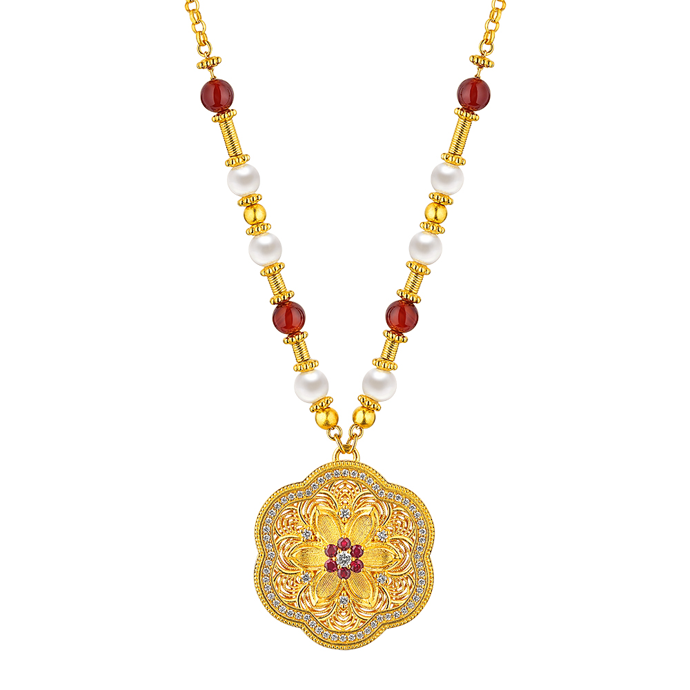 Night Banquet in Tang Palace Jewellery Collection “Baoxiang Flower” Gold Ruby and Diamond Necklace