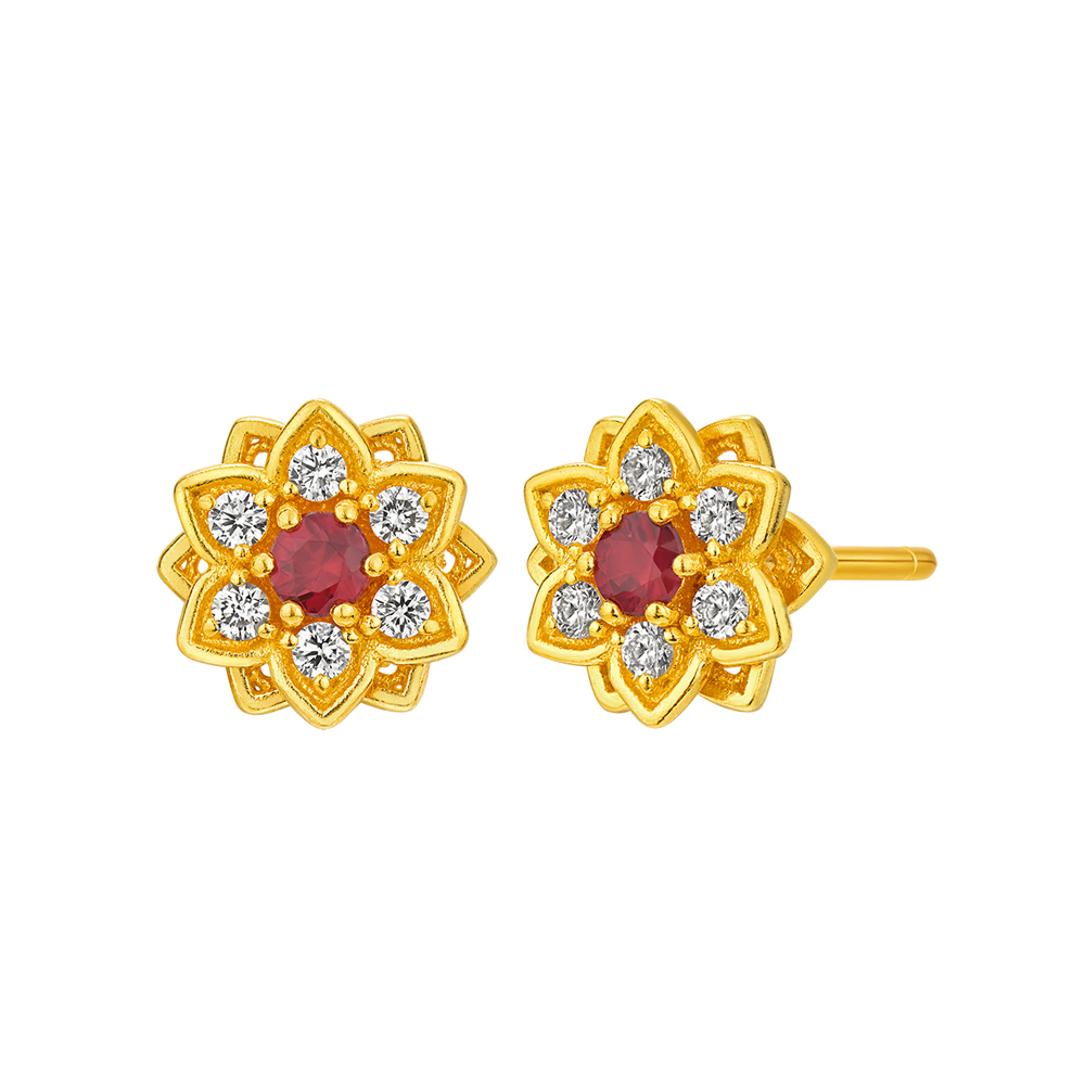 Night Banquet in Tang Palace Jewellery Collection "Auspicious Lotus" Gold Ruby and Diamond Earrings