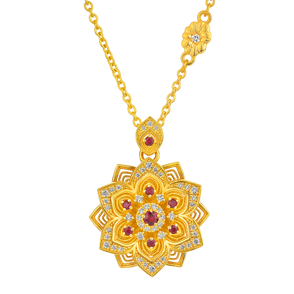 Night Banquet in Tang Palace Jewellery Collection "Auspicious Lotus" Gold Ruby and Diamond Necklace