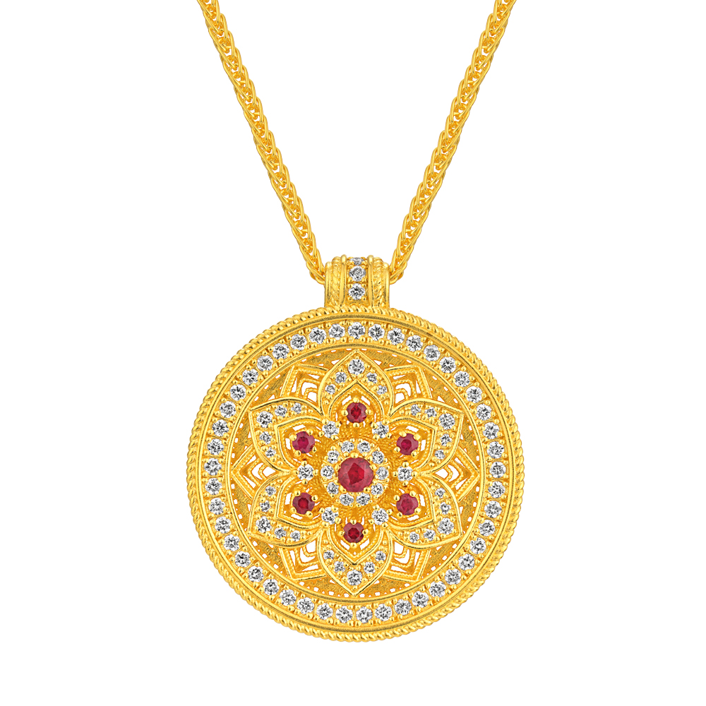 Night Banquet in Tang Palace Jewellery Collection "Fortune Lotus" Gold Ruby and Diamond Necklace