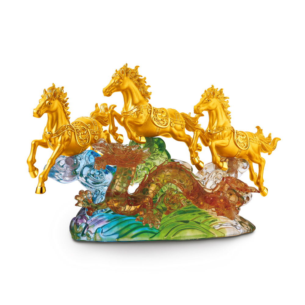 Fortune Horse Collection " Soaring Dragon & Galloping Horses" Solid Gold Figurine