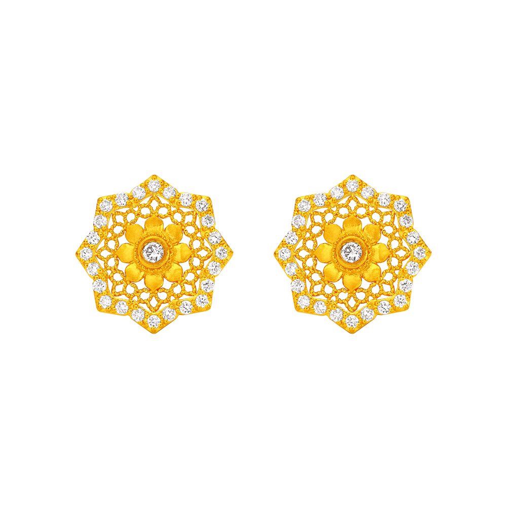 天天爱上新福满传家"瑞雪呈祥"足金钻石耳环