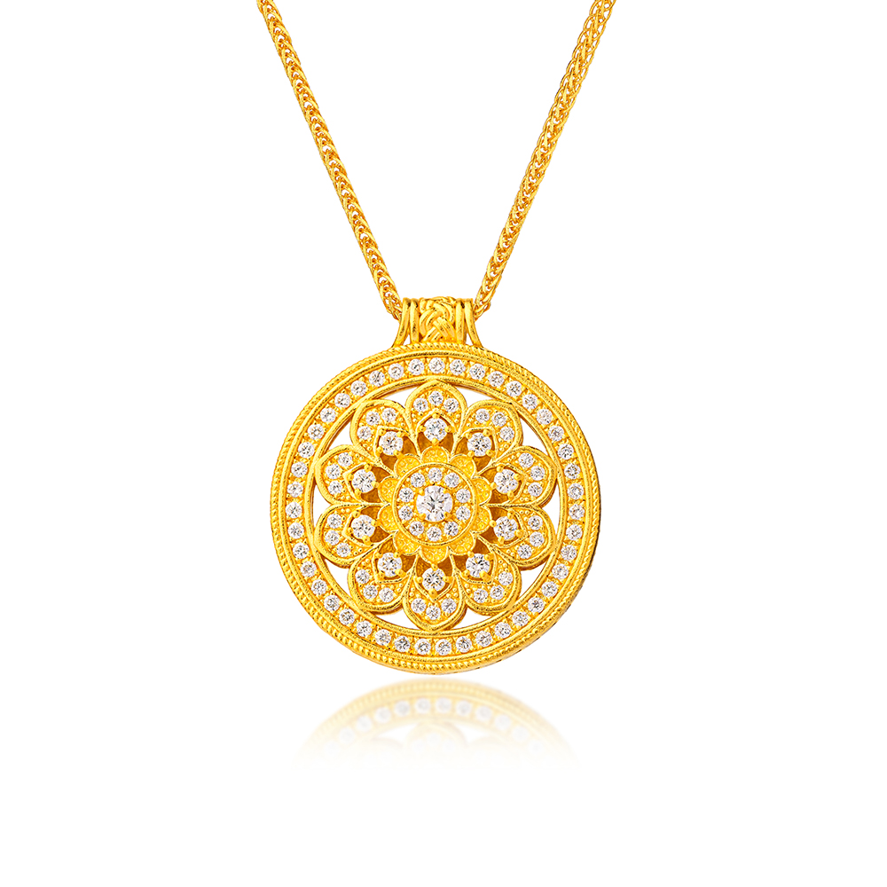 天天爱上新福满传家"幸福莲莲"足金钻石项链