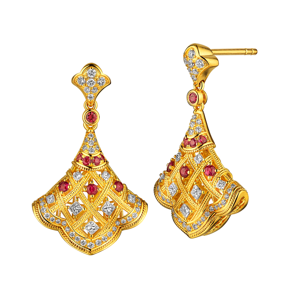 Night Banquet in Tang Palace Jewellery Collection “Tang-style Beauty” Gold Ruby and Diamond Earrings