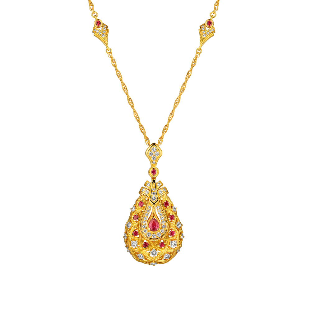 Night Banquet in Tang Palace Jewellery Collection “Pipa Concert” Gold Ruby and Diamond Necklace