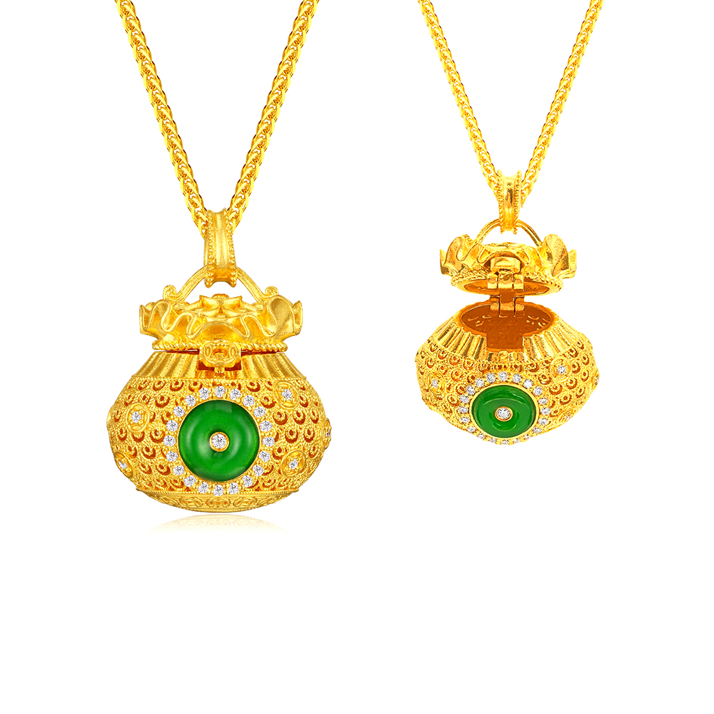 天天爱上新福满传家"日进斗金"足金钻石项链