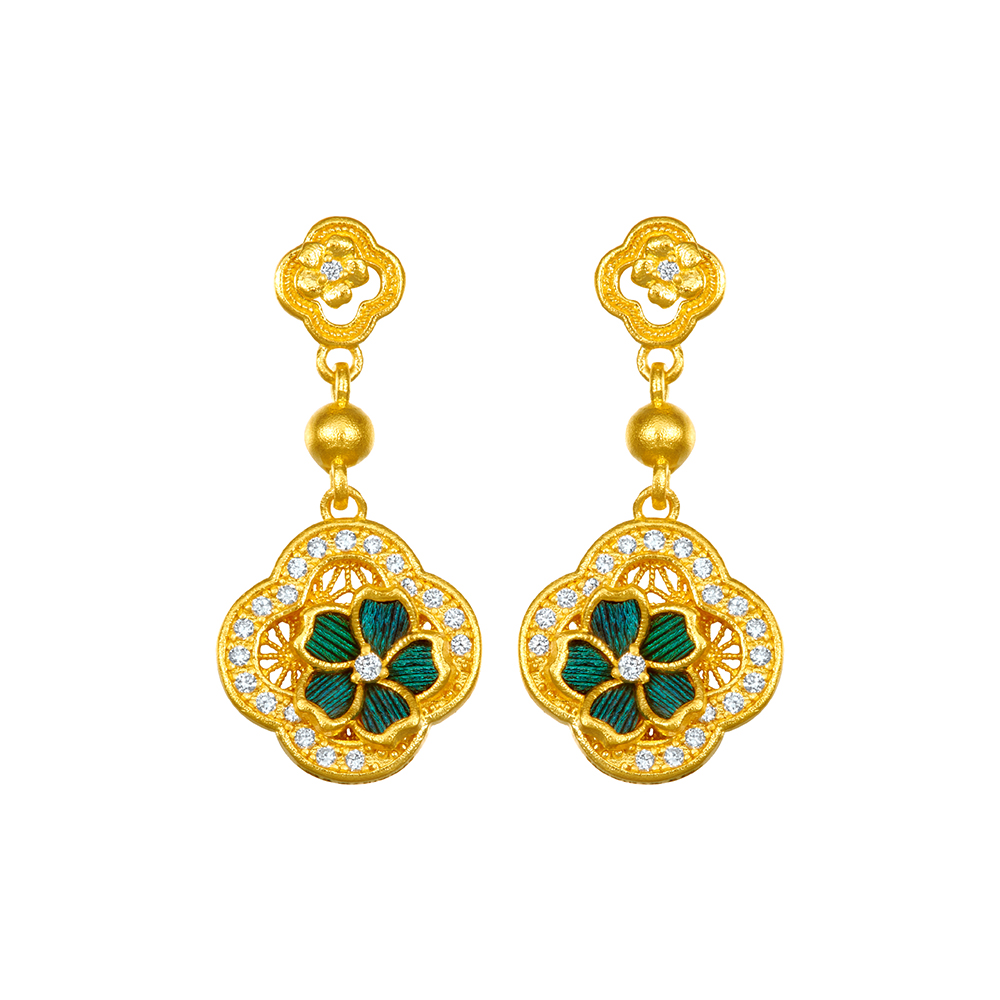 天天爱上新福满传家"幸福翠韵"足金钻石耳环