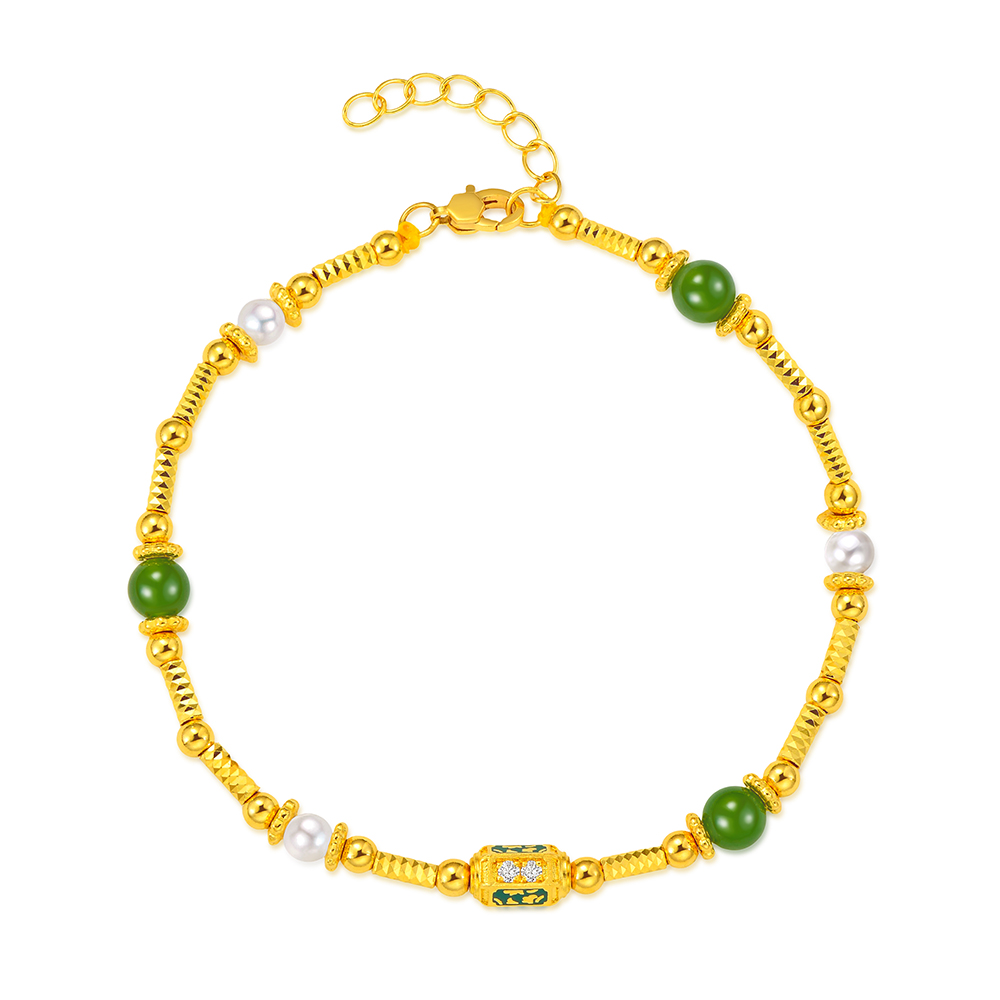 天天爱上新Goldstyle•X"玉见华灯"足金和田玉珍珠钻石手链