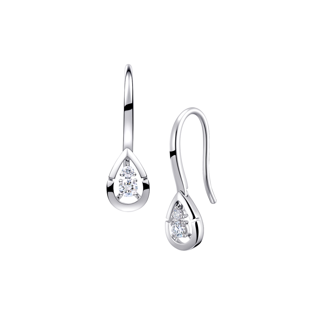 Love is Beauty Collection “Heartdew＂ 18K White Gold Diamond Earrings