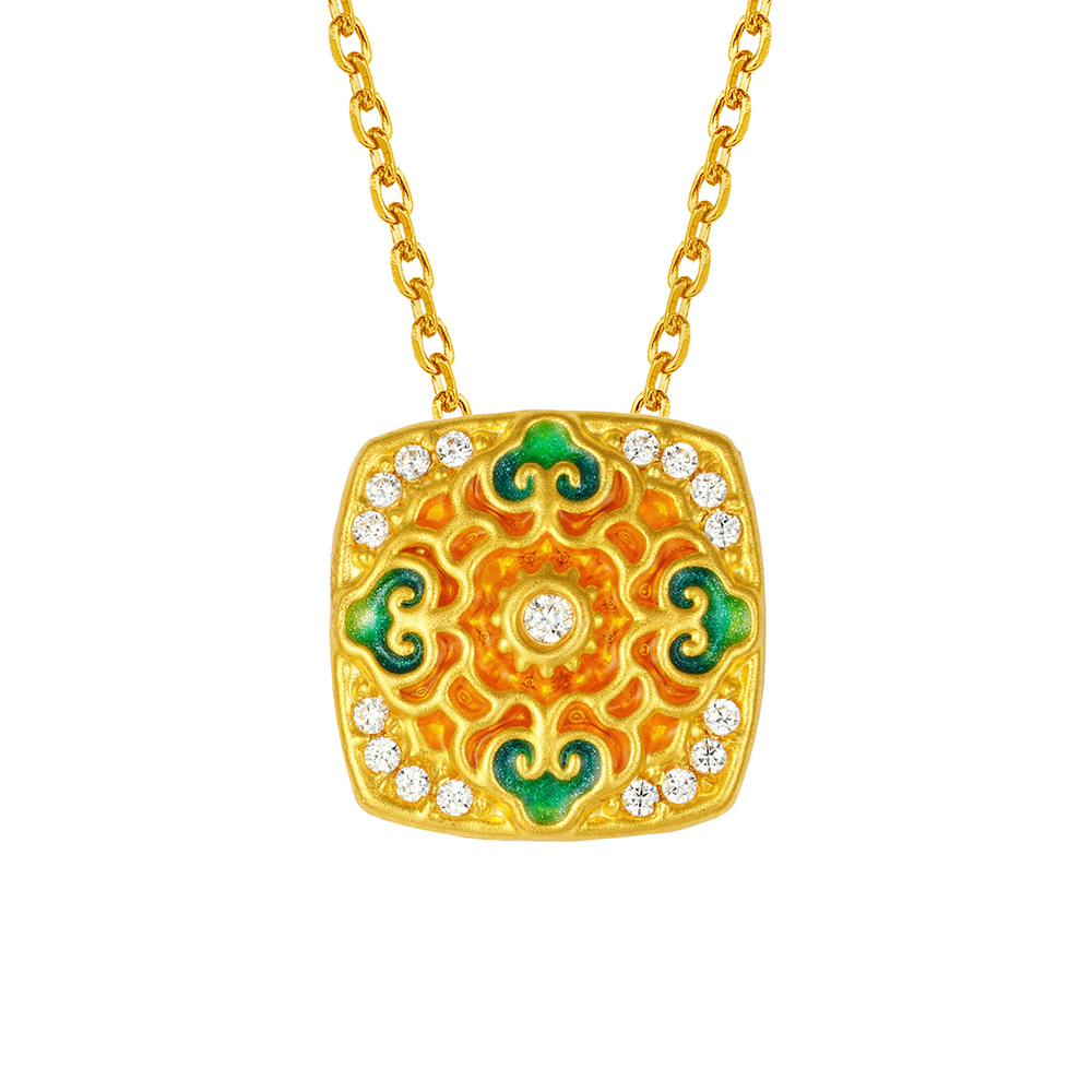 天天爱上新"花韵四合"足金钻石吊坠