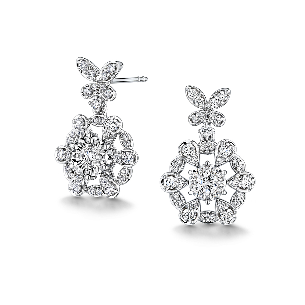 天天爱上新"蝶游花境"18K金钻石耳环