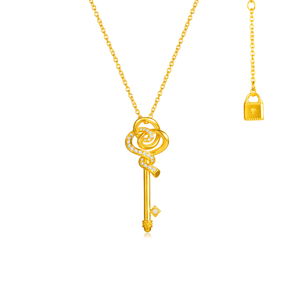 天天爱上新福满传家"花境密语"足金钻石项链