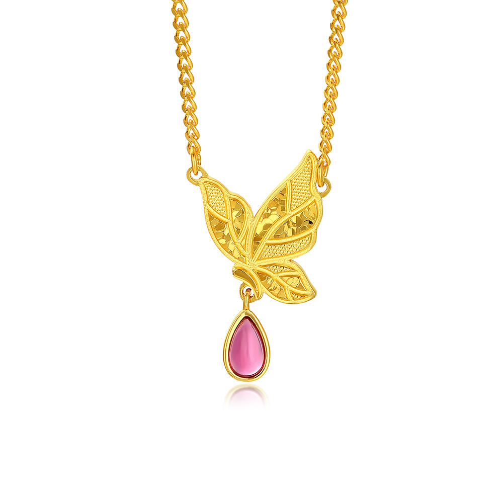 天天爱上新光影金"蝶舞星露"足金项链