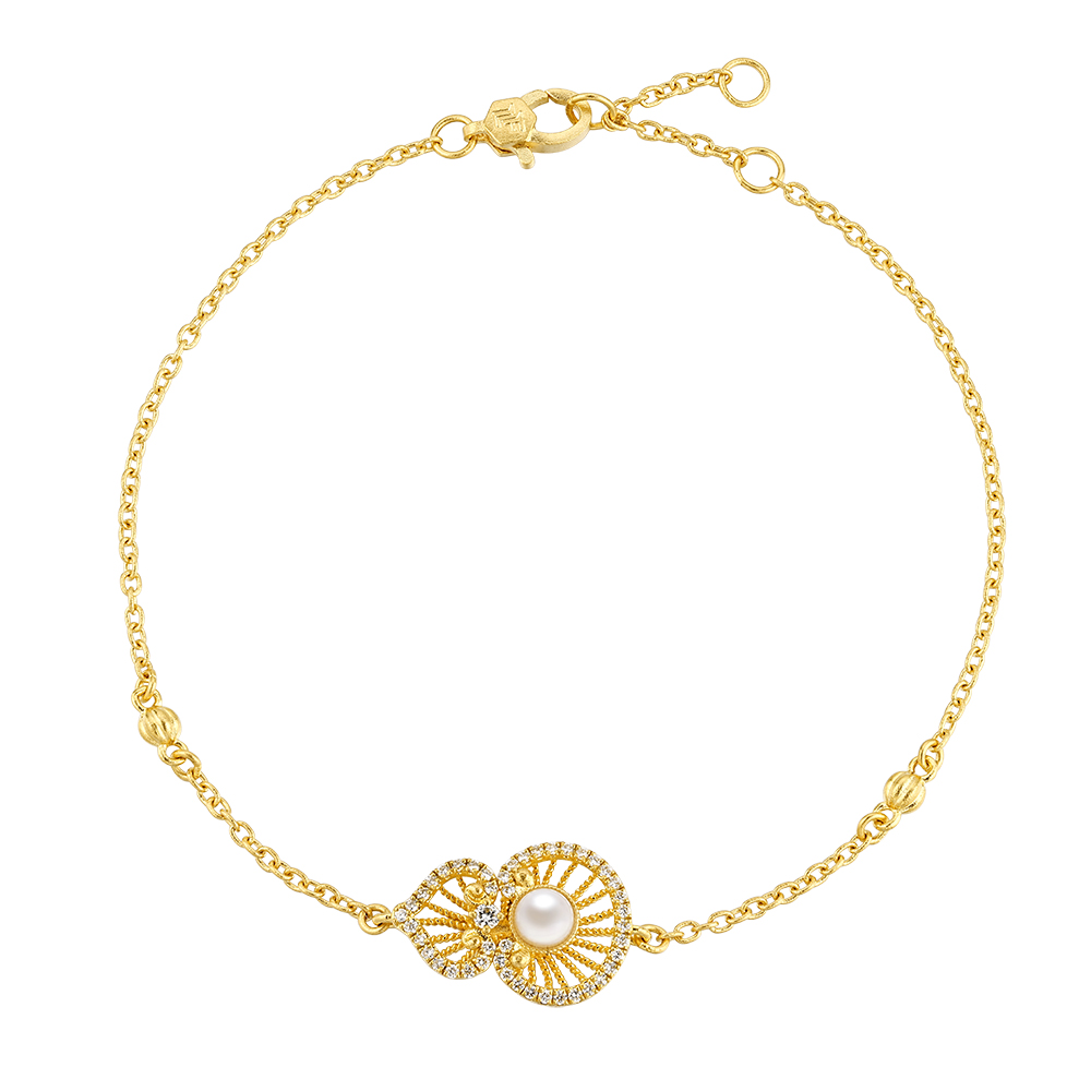 唐宮夜宴系列"福運絲篇"黃金鑽石珍珠手鏈