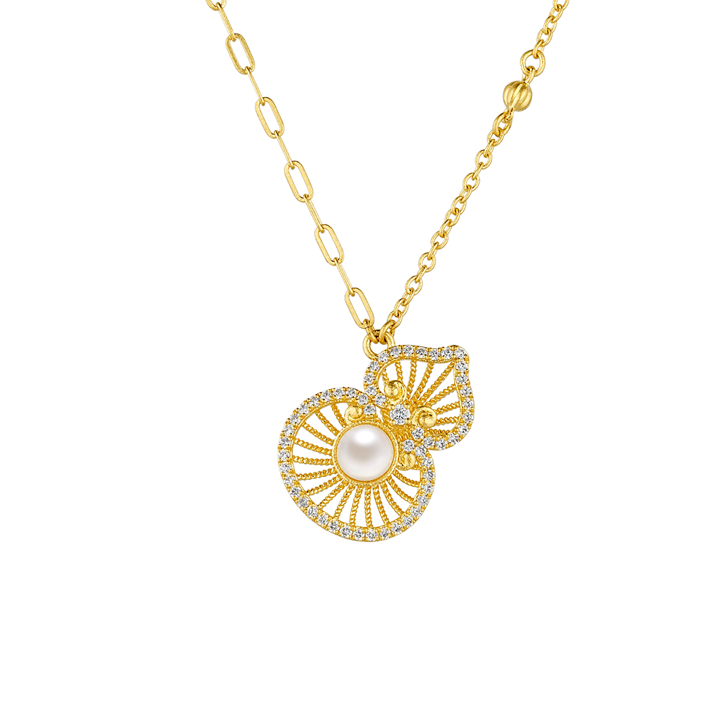 唐宮夜宴系列"福運絲篇"黃金鑽石珍珠項鏈