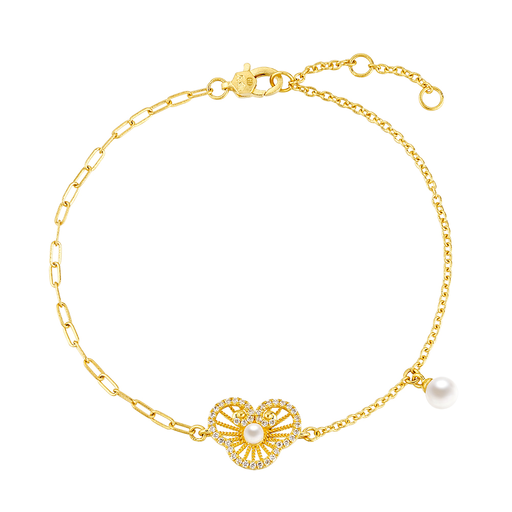 唐宮夜宴系列"如意絲篇"黃金鑽石珍珠手鏈