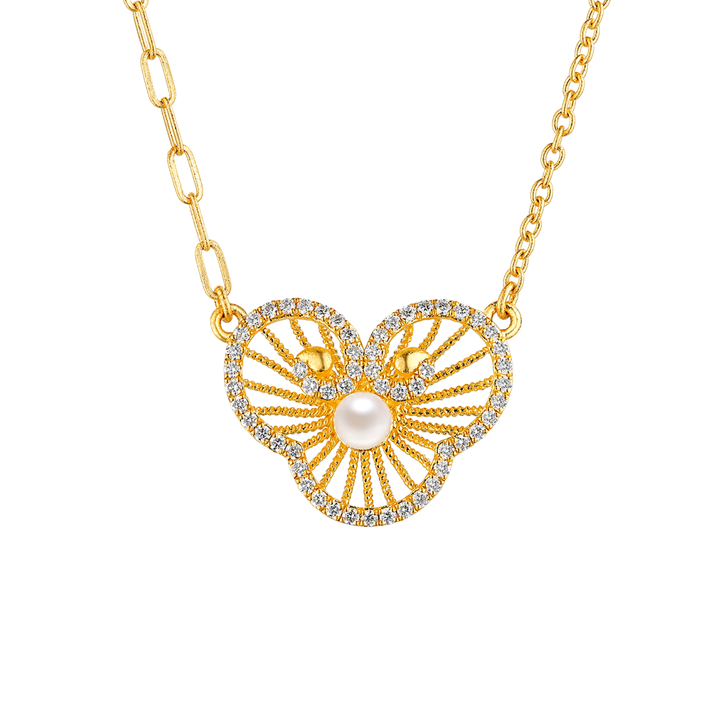 唐宮夜宴系列"如意絲篇"黃金鑽石珍珠項鏈