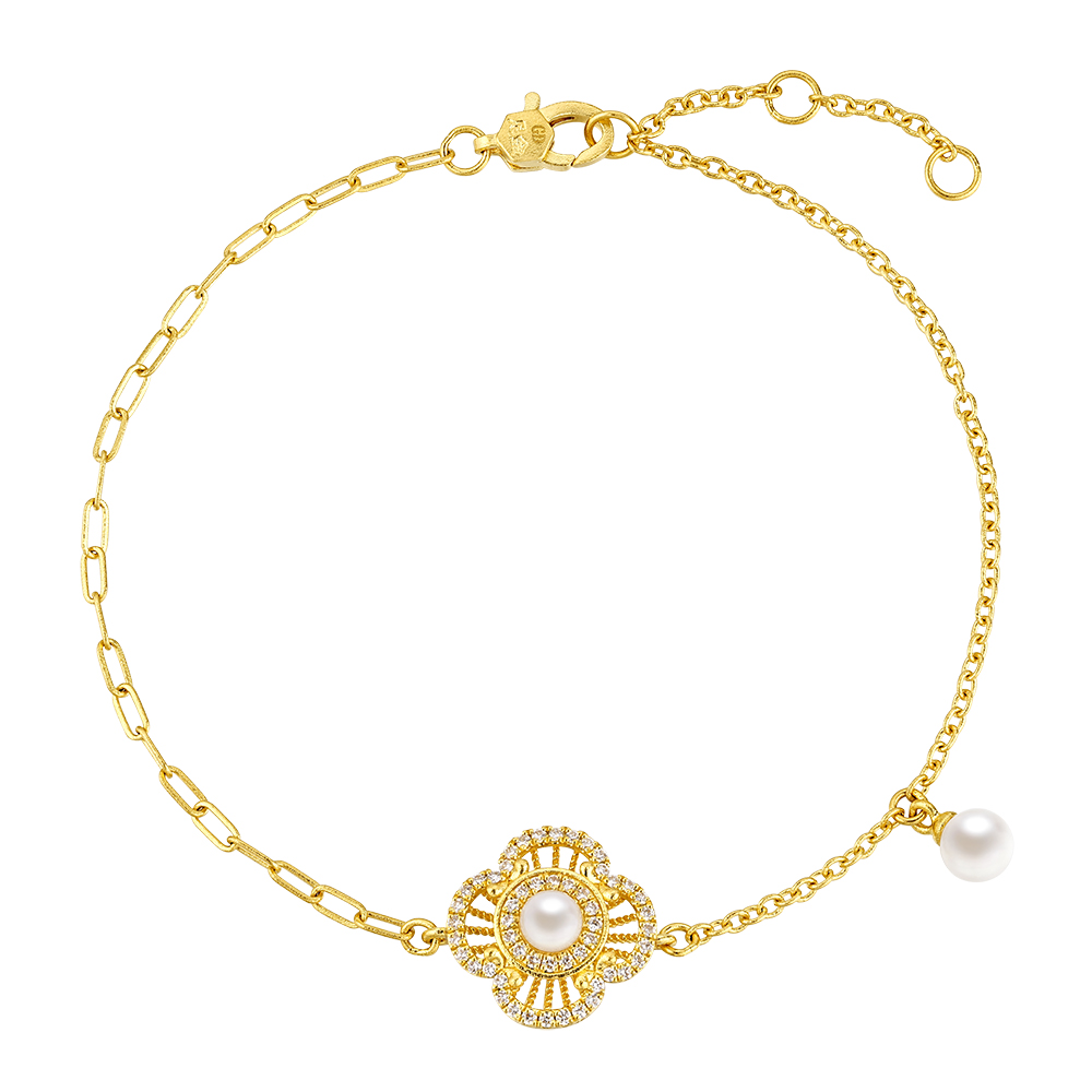 唐宮夜宴系列"幸福絲篇"黃金鑽石珍珠手鏈