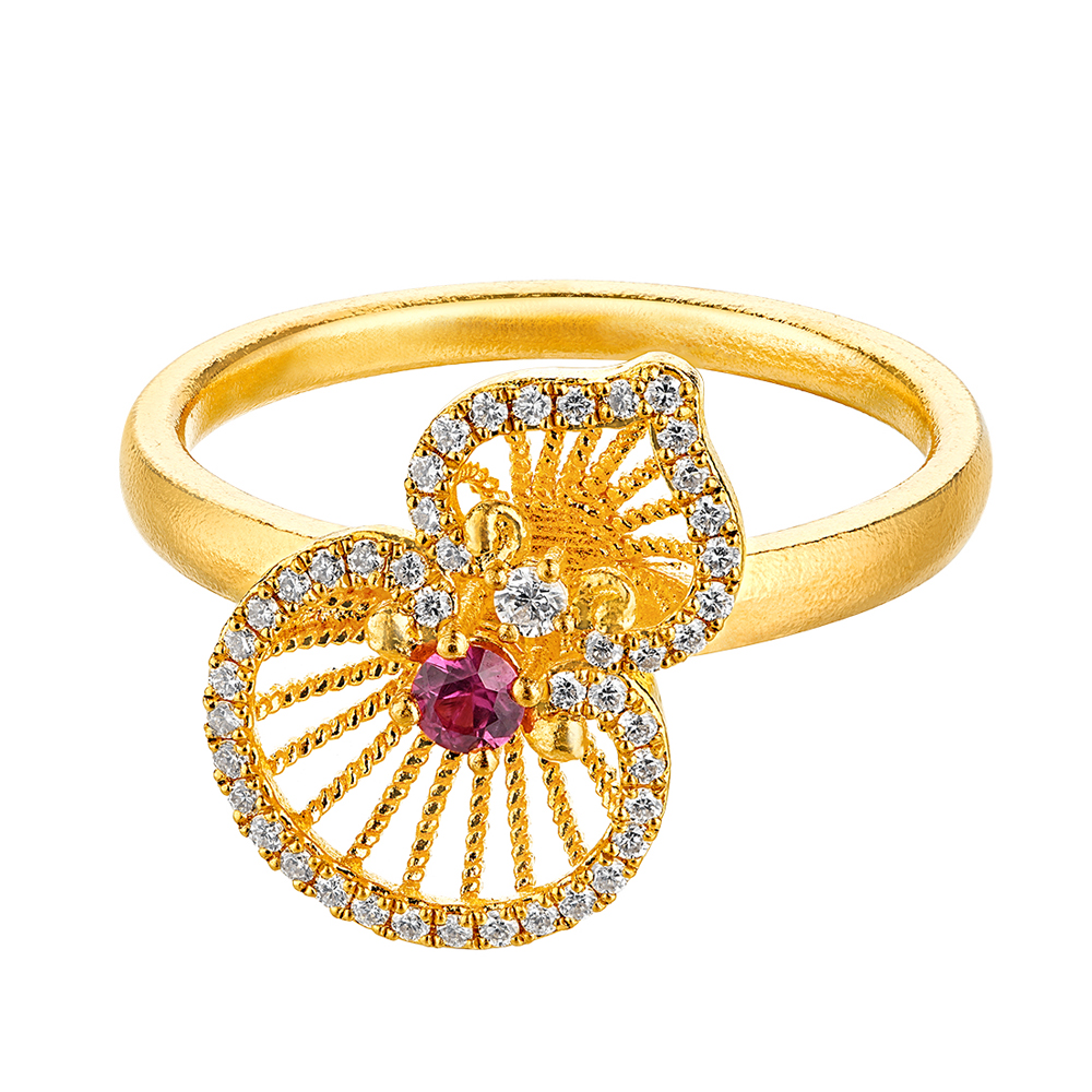 唐宮夜宴系列"福運絲篇"黃金紅寶石鑽石戒指
