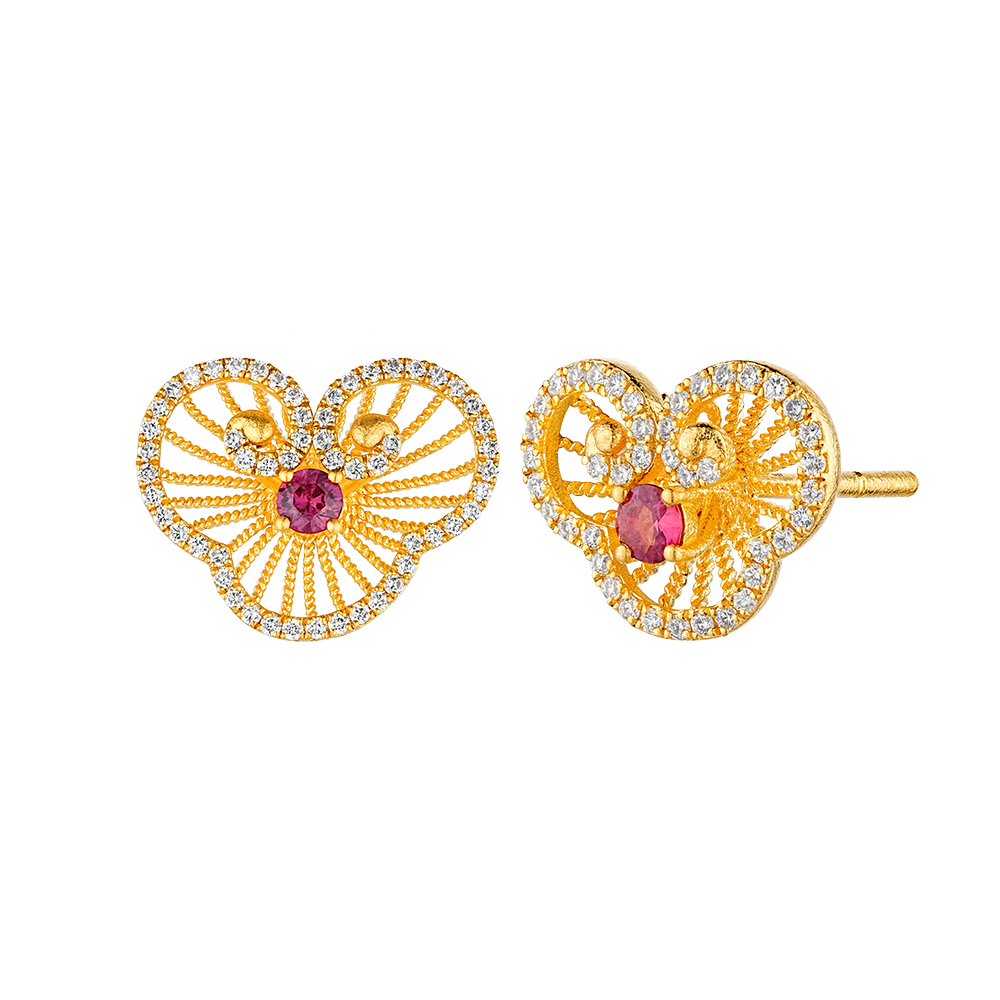 唐宮夜宴系列"如意絲篇"黃金紅寶石鑽石耳環