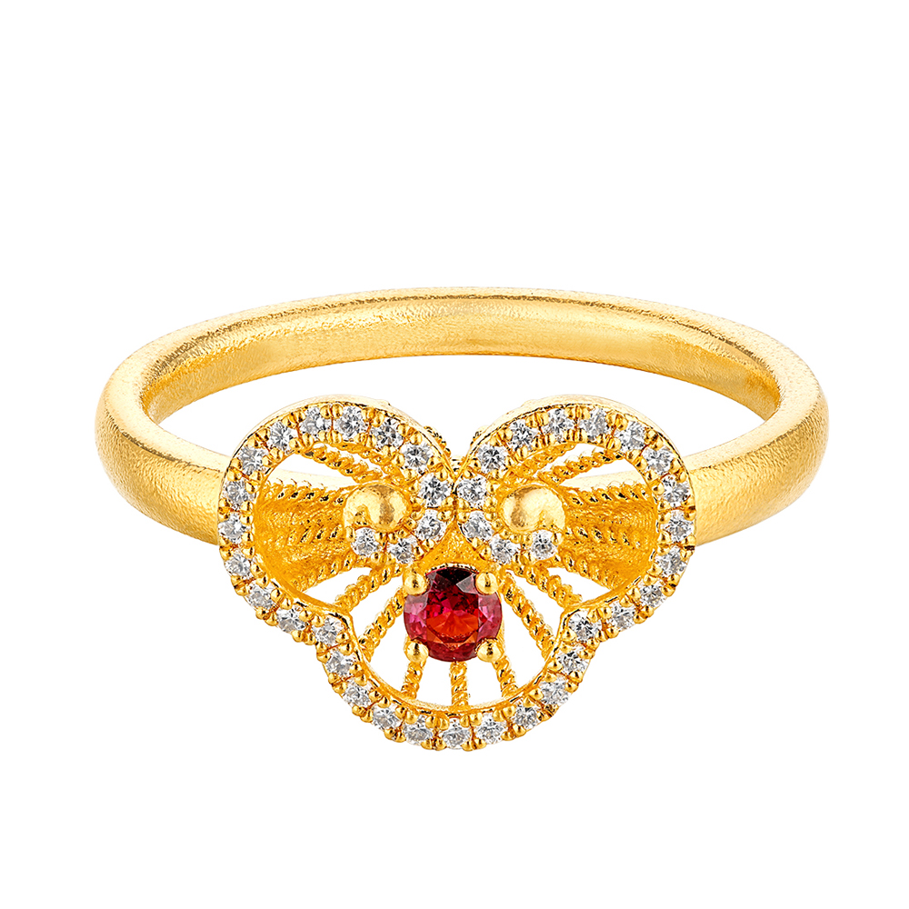 唐宮夜宴系列"如意絲篇"黃金紅寶石鑽石戒指