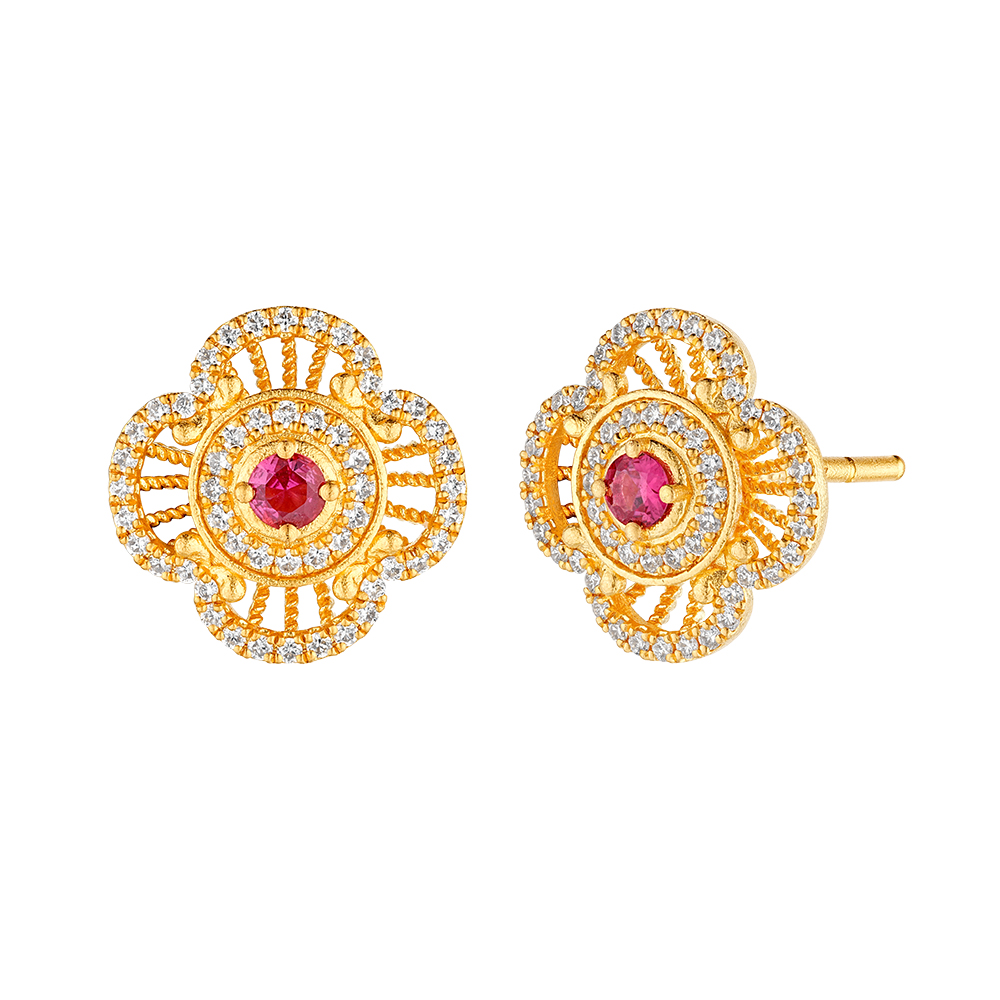 唐宮夜宴系列"幸福絲篇"黃金紅寶石鑽石耳環