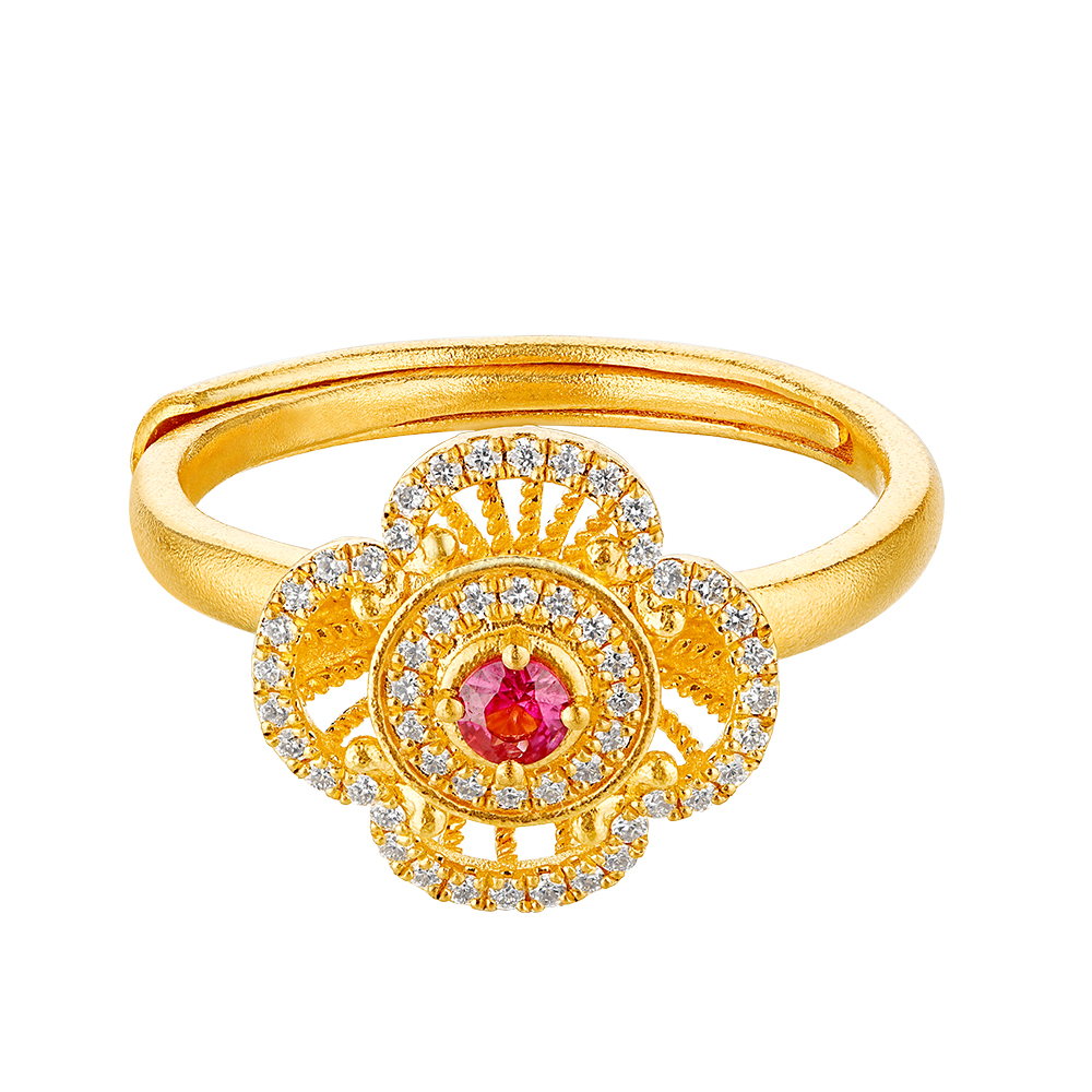 唐宮夜宴系列"幸福絲篇"黃金紅寶石鑽石戒指