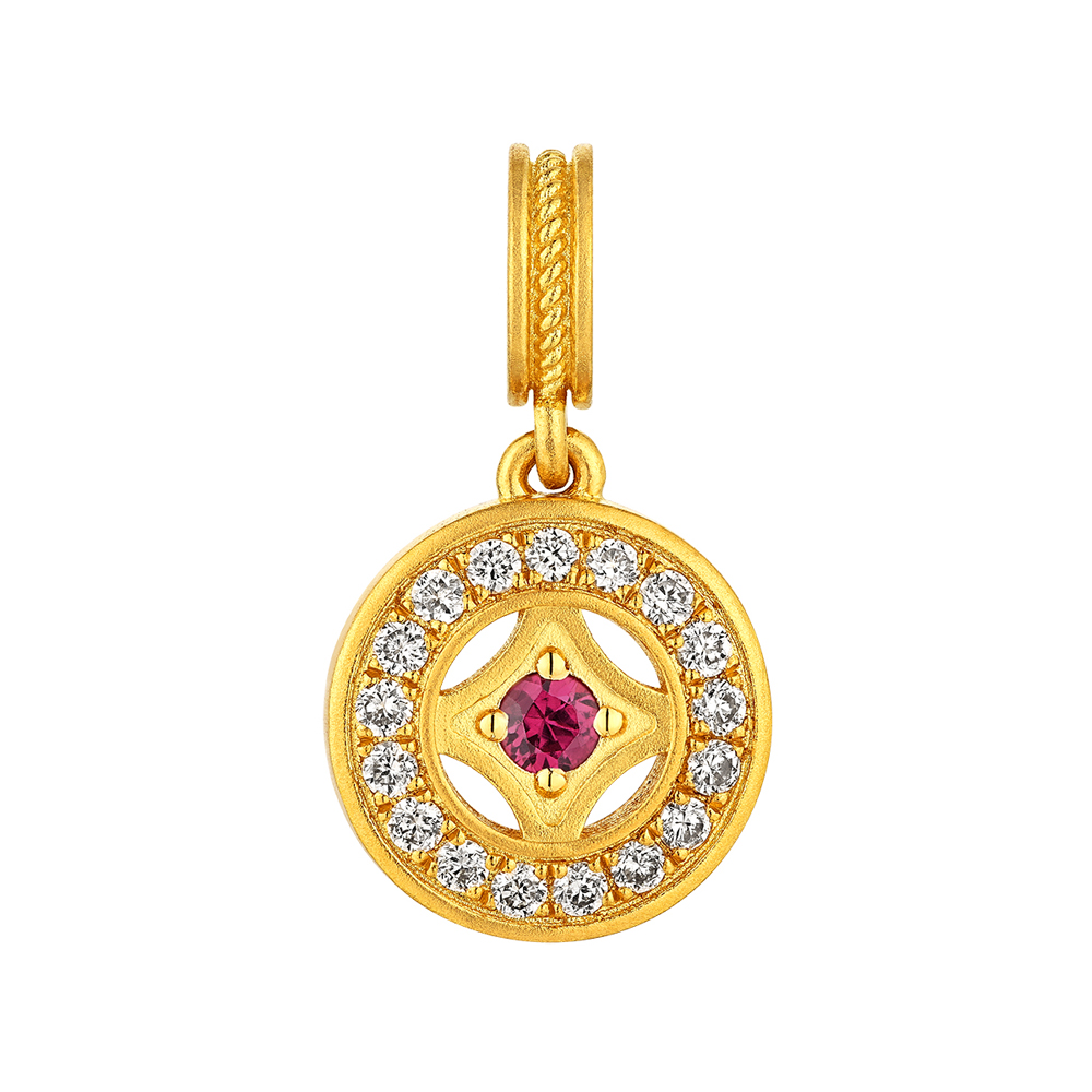 唐宮夜宴系列"聚寶銅錢"黃金紅寶石鑽石吊墜