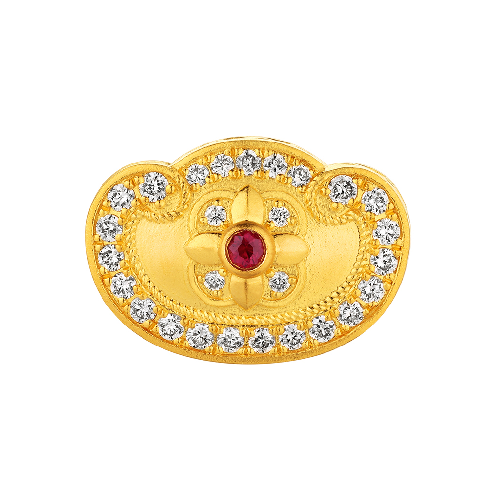 唐宮夜宴系列"事事如意"黃金紅寶石鑽石吊墜