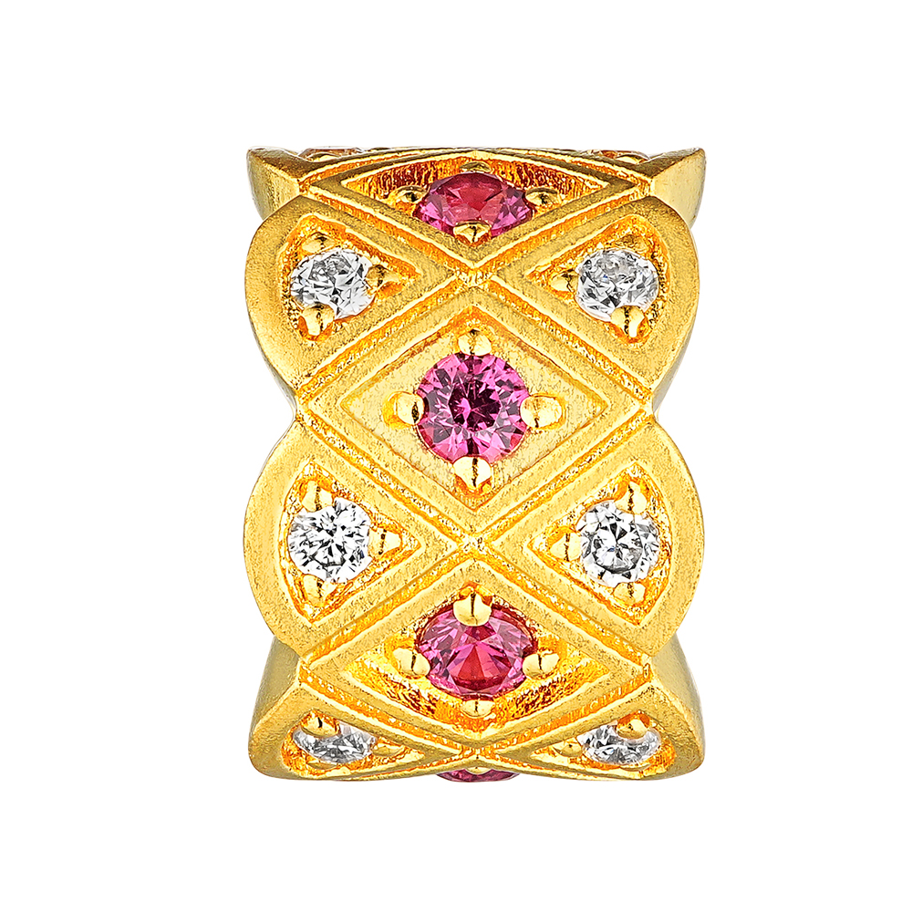 唐宮夜宴系列"納祥方勝"黃金紅寶石鑽石吊墜