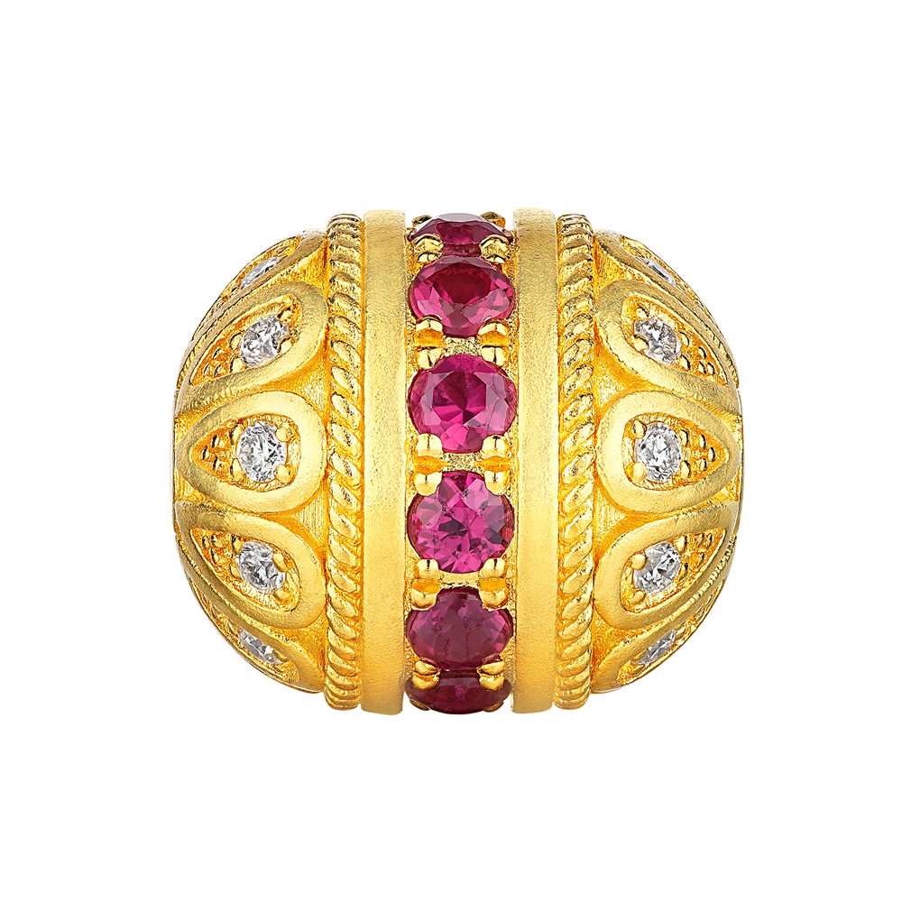 唐宮夜宴系列"福運蓮蓮"黃金紅寶石鑽石吊墜